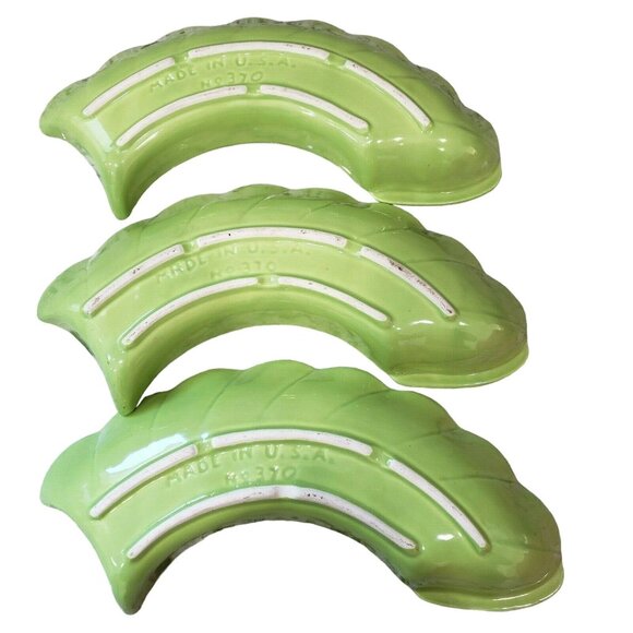 MCM Sylvan Ceramics Green Relish Tray Dip Divided 3 Piece Set USA No 370 Vintage - Picture 4 of 6